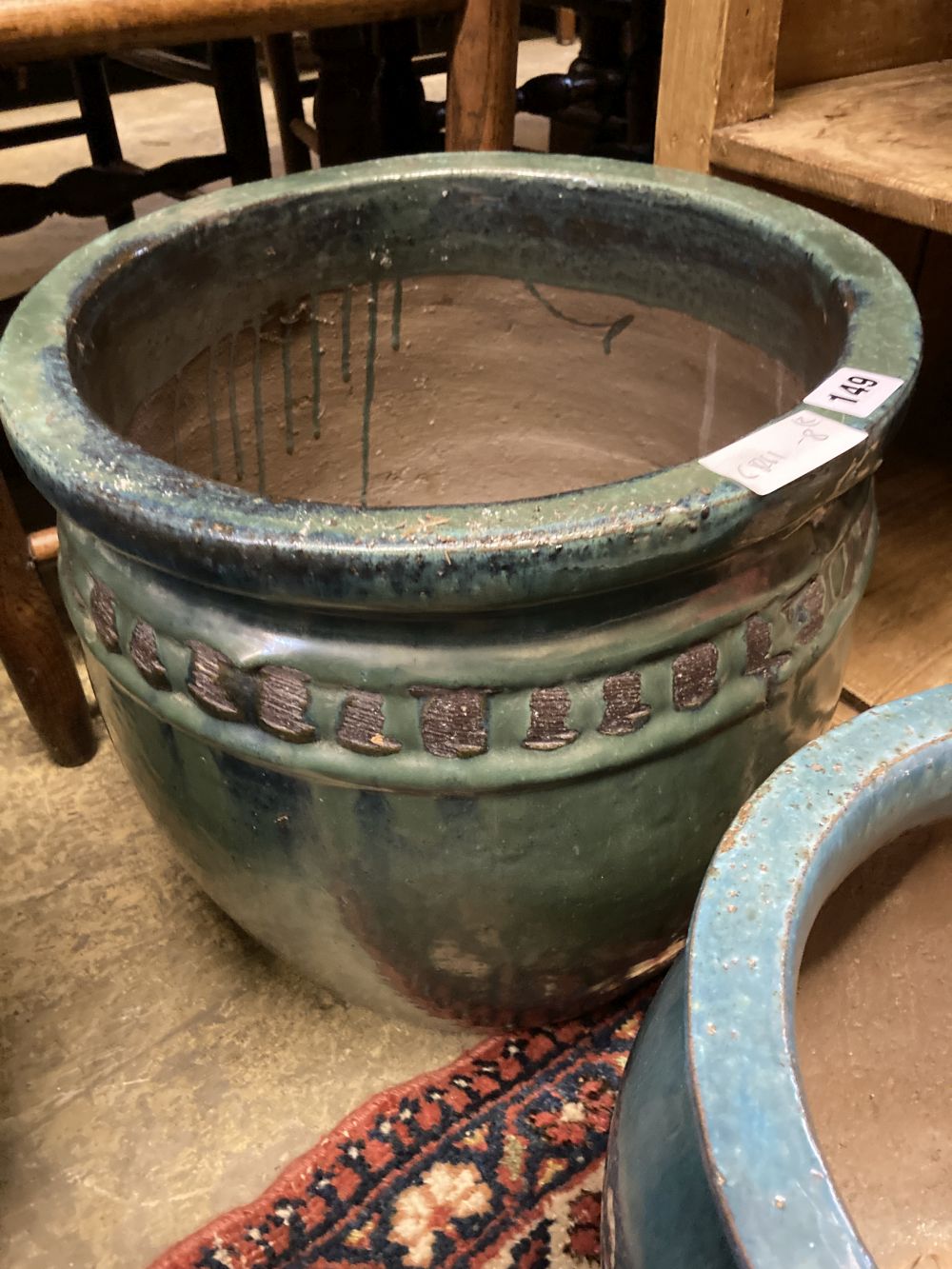 Two glazed earthenware garden planters, largest diameter 37cm